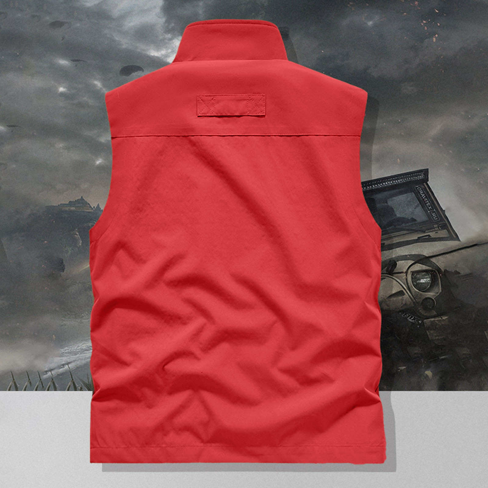 thumbnail image 4 of Chaleco sin mangas de imitación de cuero para hombre, chaqueta de club de motociclistas: cremallera frontal, múltiples bolsillos, para montar en moto/ropa urbana (M-XXXXXXL), 4 of 5
